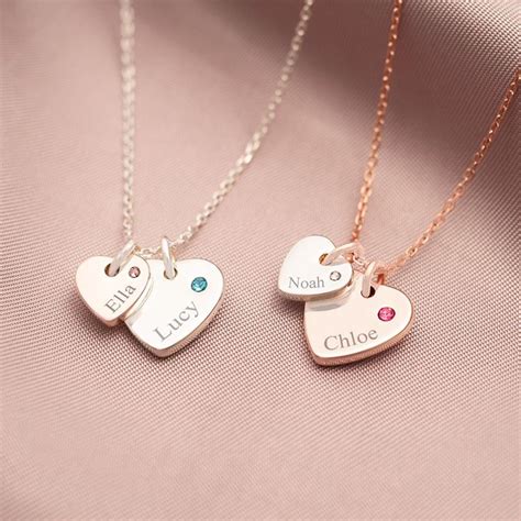 Couples Birthstone Heart Personalised Name Necklace Perfect