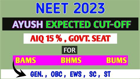 BAMS BHMS BUMS Cut Off Ayush Cut Off 2023 Neet 2023 Neet AIQ 15