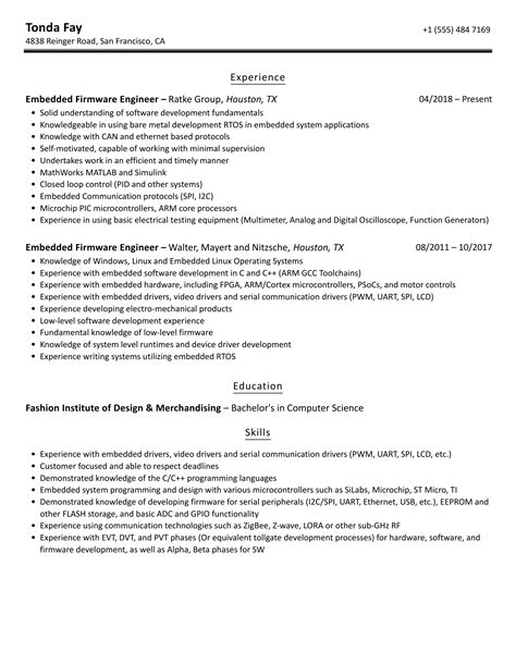 Embedded Firmware Engineer Resume Samples Velvet Jobs