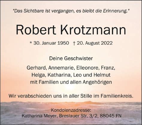 Traueranzeigen Von Robert Krotzmann Schwaebische De Trauerportal