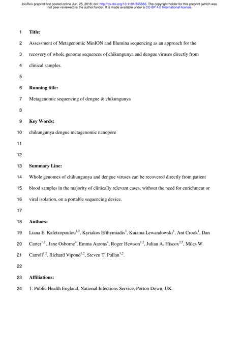 (PDF) Assessment of Metagenomic MinION and Illumina sequencing as an approach for the recovery ...