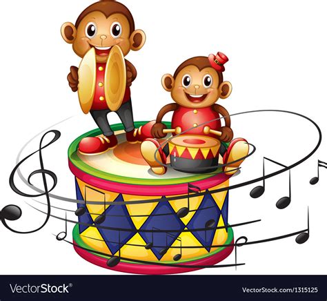 Two Monkeys Above A Big Drum Royalty Free Vector Image