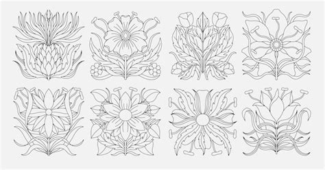 Premium Vector Art Nouveau Style Flower Plant Stencil Basic Element