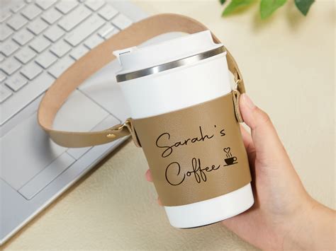 Personalised Leather Coffee Cup Sleeve Personalized Leather Etsy