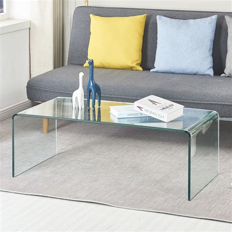 Ivy Bronx Glass Coffee Table Modern Tempered Clear Coffee Tables Decor