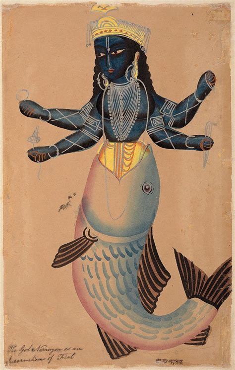 An Image Of The God Narrayon As An Incarnation Of A Fish By Kalighat