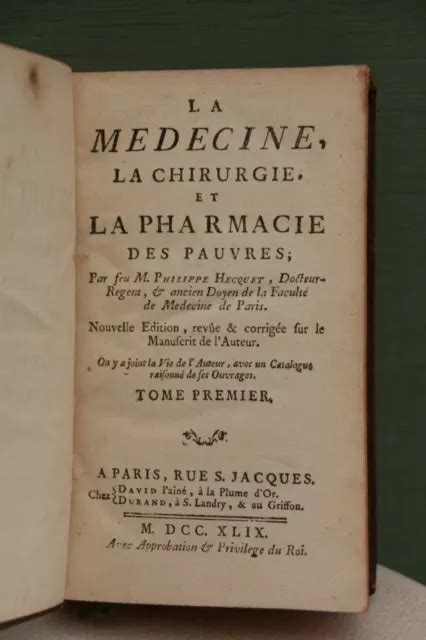 Livre Ancien La M Decine La Pharmacie La Chirurgie Des Pauvres