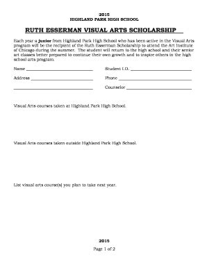 Fillable Online Hphs Dist113 Esserman Scholarship Application