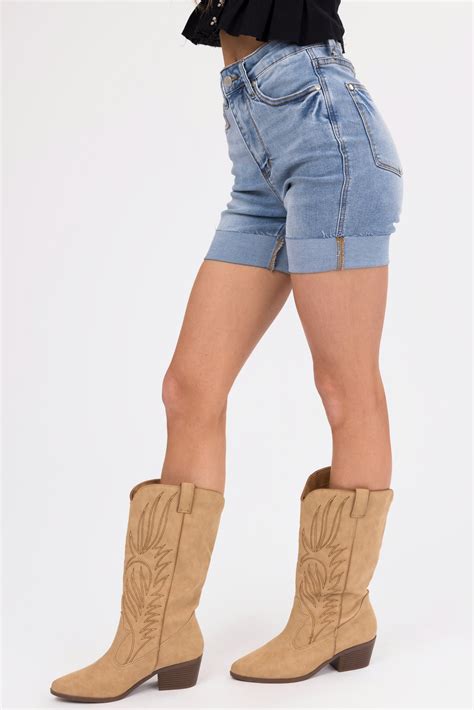 Judy Blue Medium Wash Tummy Control Shorts Lime Lush Boutique