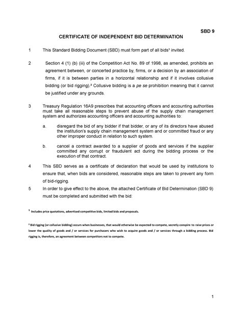 Scm Bid Documents Sbd Sbd Certificate Of Independent Bid