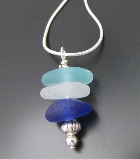 Rare Genuine Beach Combed Ocean Blue Sea Glass Necklace Sterling Silver Jewelry Blue Seaglass