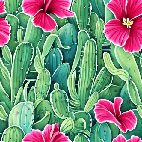 Hibiscus Cactus Succulents And Tucan Pattern Graphic · Creative Fabrica