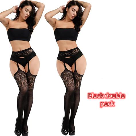 Bas R Sille En Dentelle Transparente Lingerie Sexy Noir Taille Libre