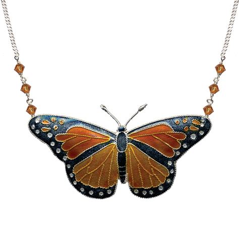 Butterfly Necklace Monarch Cloisonne Jewelry Bamboo