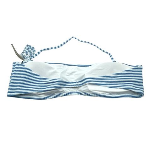 J Crew Swim Jcrew Womens Textured Clean Bandeau Bikini Swim Top Striped Blue White 3x