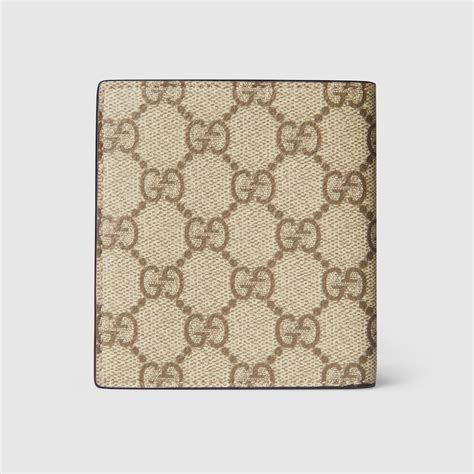 Gg Emblem Bi Fold Wallet In Beige And Dark Brown Fabric Gucci Th