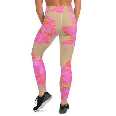 Nude Pink Roses Yoga Leggings Nude High Waisted Leggings Etsy