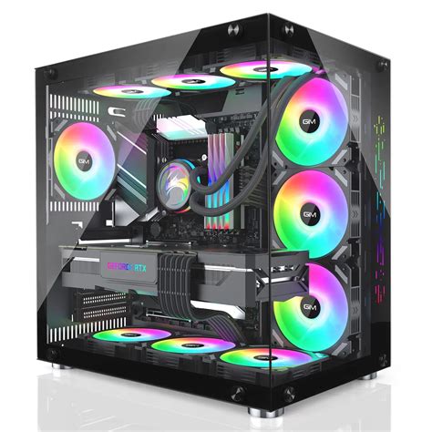 Gim Atx Mid Tower Pc Case Black 10 Pre Installed 120mm Rgb Fans Gaming