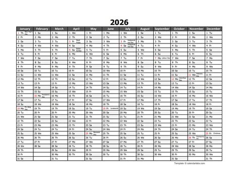 Editable 2026 Yearly Excel Scheduling Calendar - Free Printable Templates