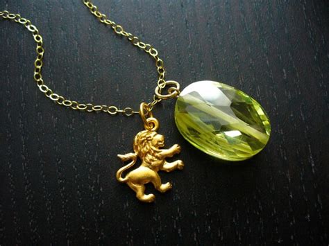 Leo Necklace Gold Lion And Peridot Green By Threeblackcats