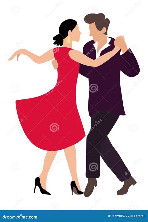 Tango Couple Dancing A Passionate Dance Woman In A Red Dress And A Man