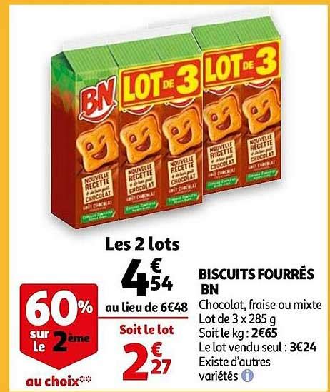 Offre Biscuits Fourrés BN chez Auchan