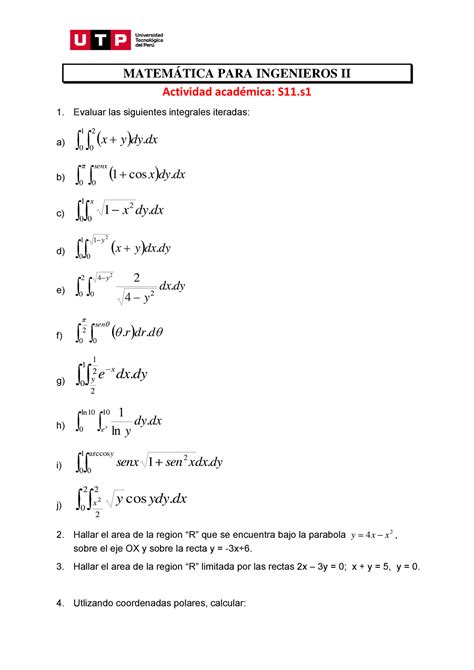 S11 s1 Resolver ejercicios matemática I para ingenieros UTP Studocu