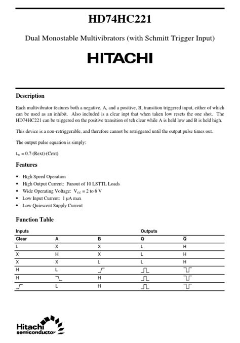 Datasheet Multivibrators Equivalent Hitachi Semiconductor