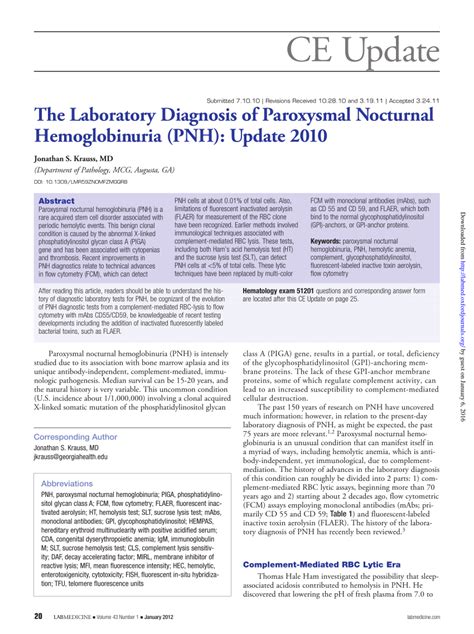 (PDF) Laboratory Diagnosis of Paroxysmal Nocturnal Hemoglobinuria