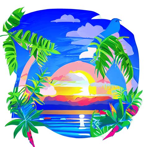 Tropical Island Sunset Graphic · Creative Fabrica