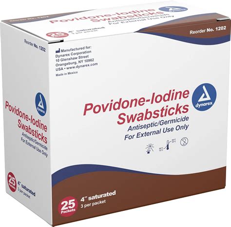 Dynarex Povidone Iodine Swabsticks Antiseptic Skin Preparation 25