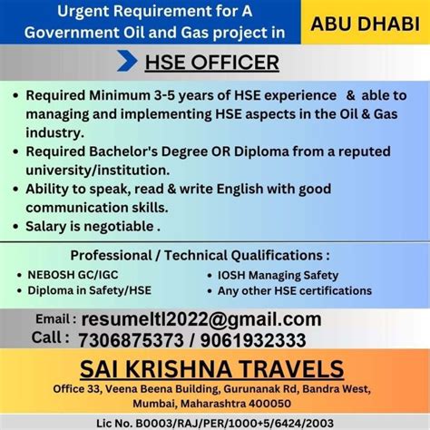 HSE Officer Job Offer In Abu Dhabi Wajrainfo In