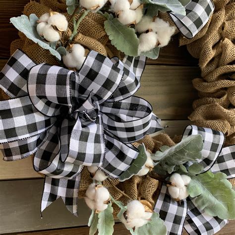 Buffalo Plaid Burlap Wreath Cotton Wreath Year Round Wreath Etsy Canada