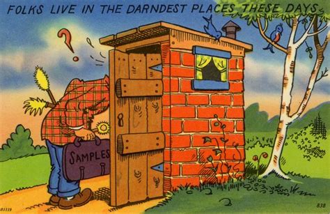 Humorous Cartoon Postcard Featuring An Outhouse The Cartoon Reads