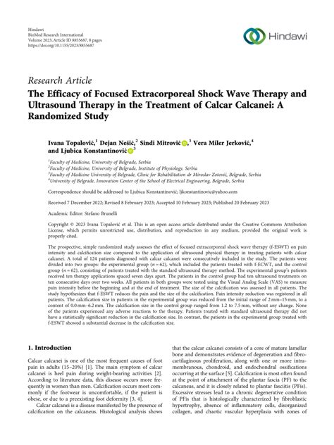 Pdf The Efficacy Of Focused Extracorporeal Shock Wave Therapy And Ultrasound Therapy In The