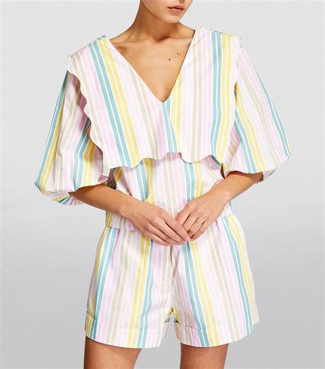 GANNI Organic Cotton Striped Blouse Harrods US