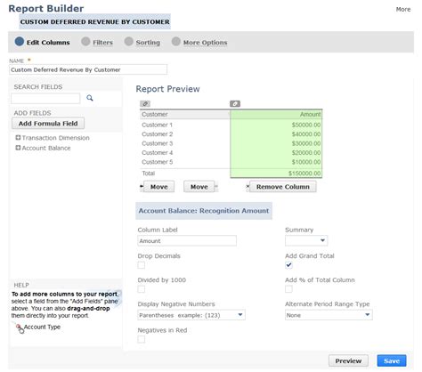 Netsuite Applications Suite Report Builder Interface