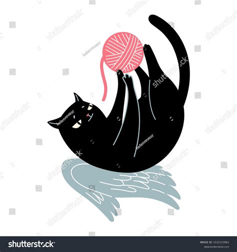 Angel Cupid Black Cat Playing Ball Stock Vector Royalty Free