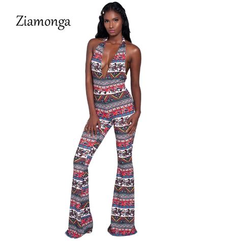 Buy Ziamonga Bohemian Print Halter Backless Jumpsuit