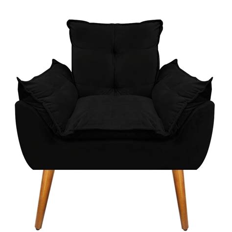 Poltrona Decorativa Opala De Luxo Preto Suede Madeiramadeira