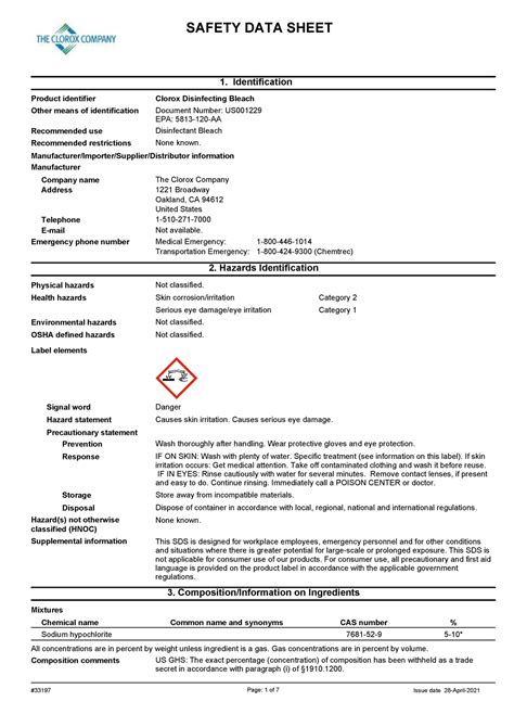 Clorox Bleach Safety Data Sheet 2024 Meade Jocelyn