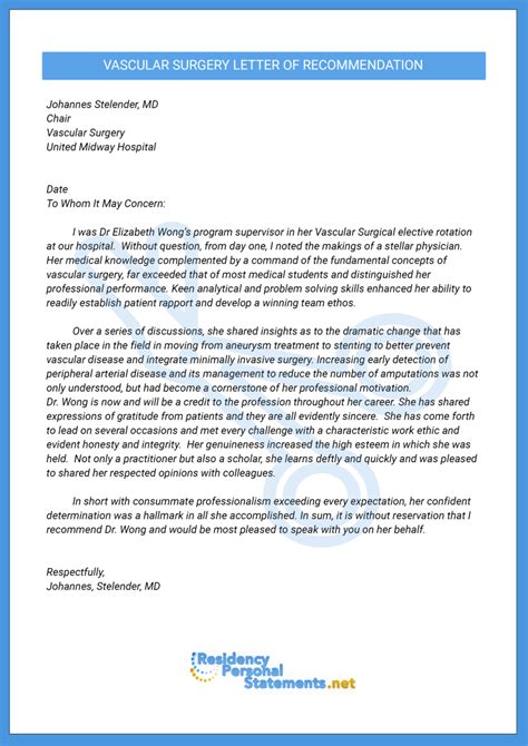 Residency Letter Of Recommendation Samples