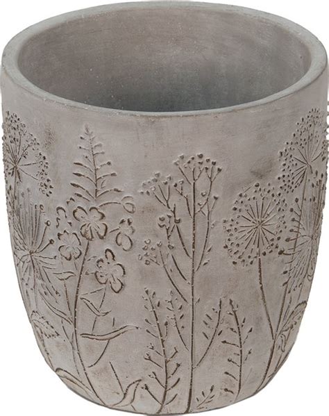 Clayre Eef Bloempot X Cm Grijs Beige Steen Bloemen Bloempot