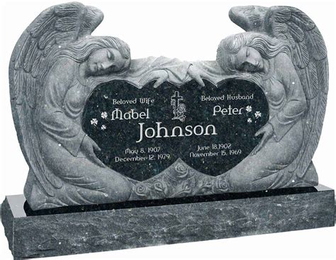 Double Angels And Hearts Upright Headstone Polished All Sides With 60