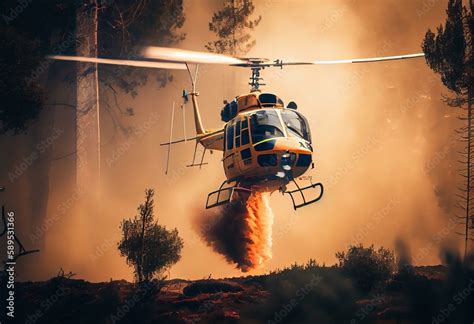 I Rufa Eurocopter As B Firefighter Dropping Water In A Forest Fire