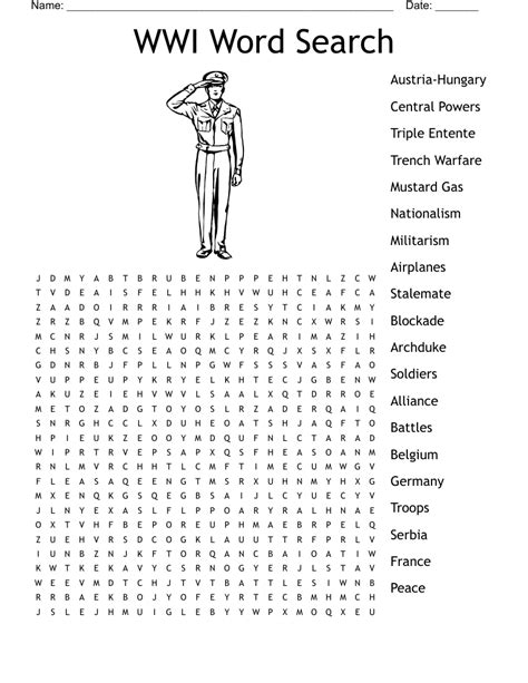 World War 1 Word Search Wordmint