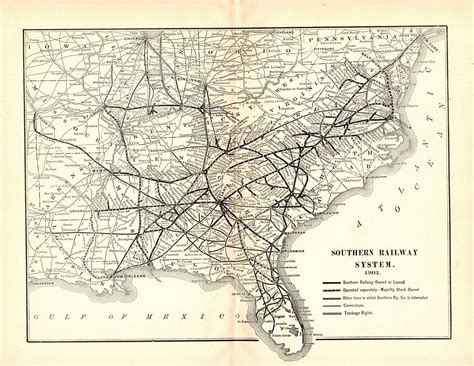 Antique Southern Railway System Map Southern Railroad Map Birthday