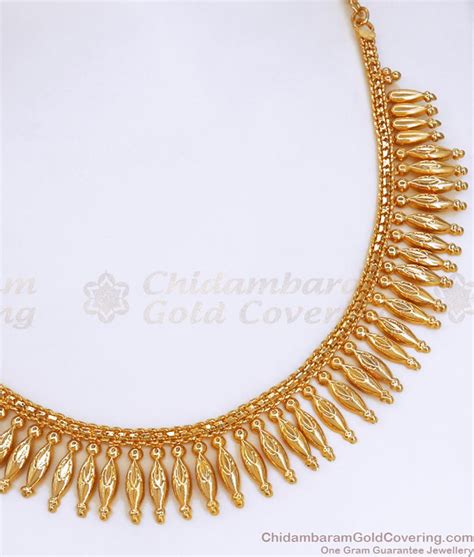 Traditional Long Mullai Arumbu 1 Gram Gold Necklace Designs Online