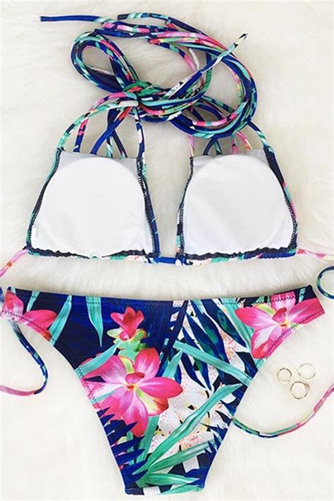 Faithful In Floral Strappy Halter Bikini Set