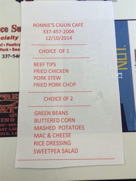 Menu At The New Ronnie S Cajun Cafe Eunice